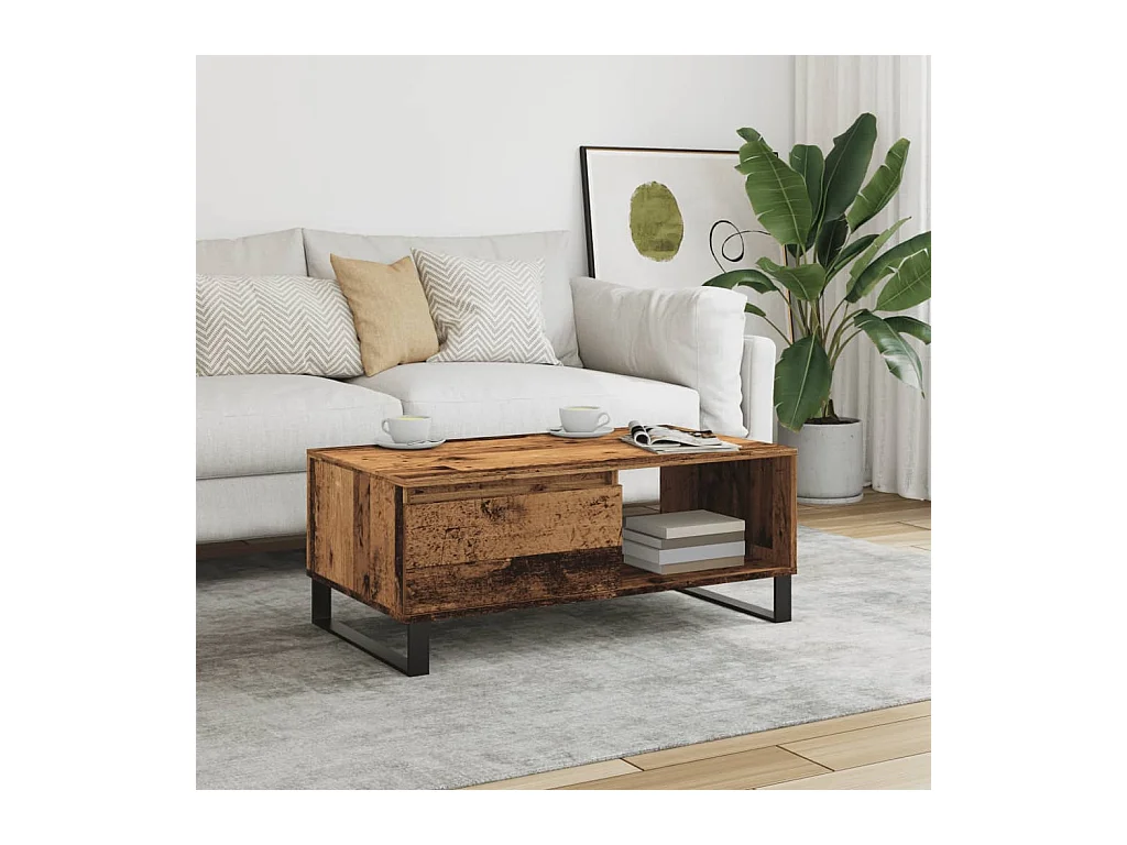 Table basse vieux bois 90x50x36,5 cm bois d'ingénierie