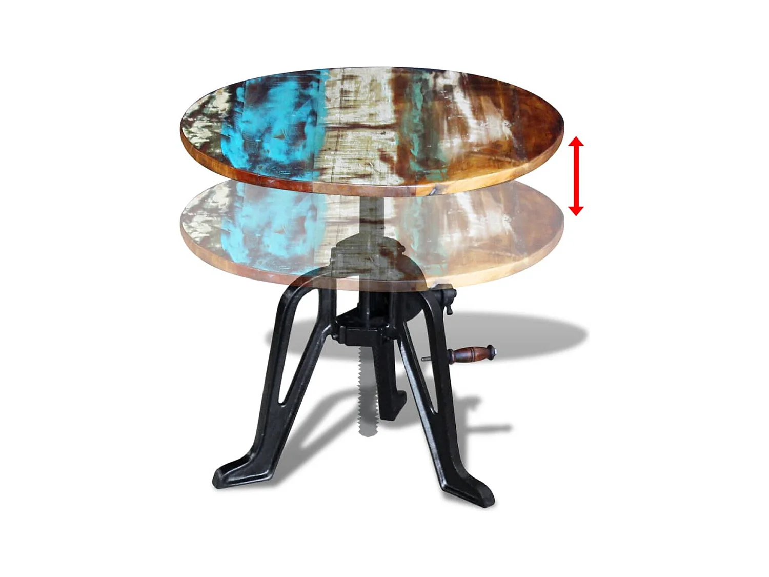 Bijzettafel Massief gerecycled hout Gietijzer 60x(42-63)cm