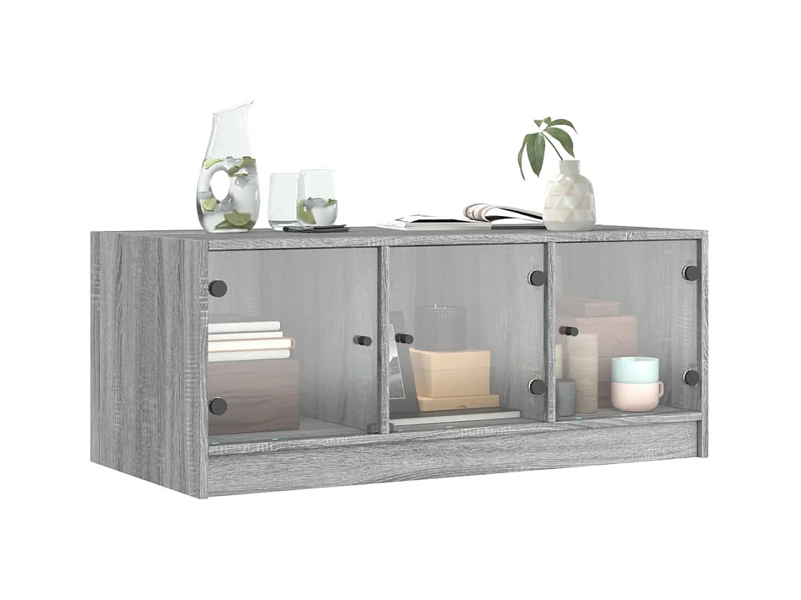 Salontafel met glazen deuren Sonoma Grey 102x50x42 cm