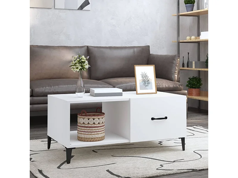 Witte salontafel 90x50x40 cm bewerkt hout