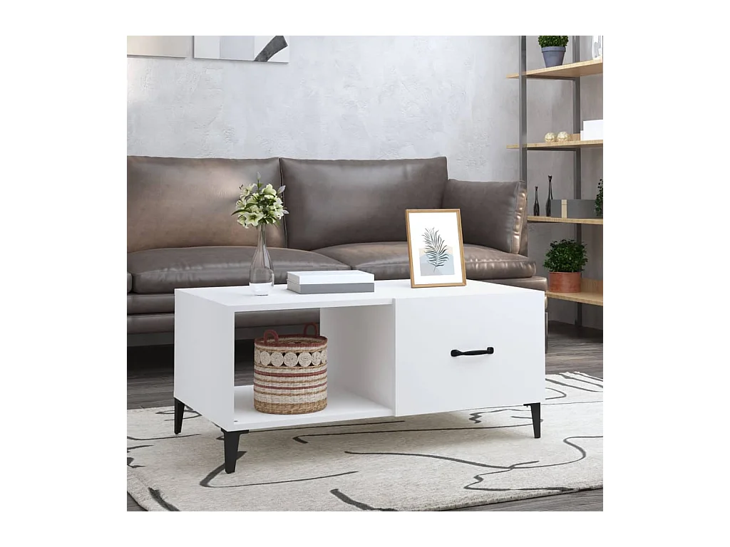 Table basse blanc 90x50x40 cm bois d'ingénierie