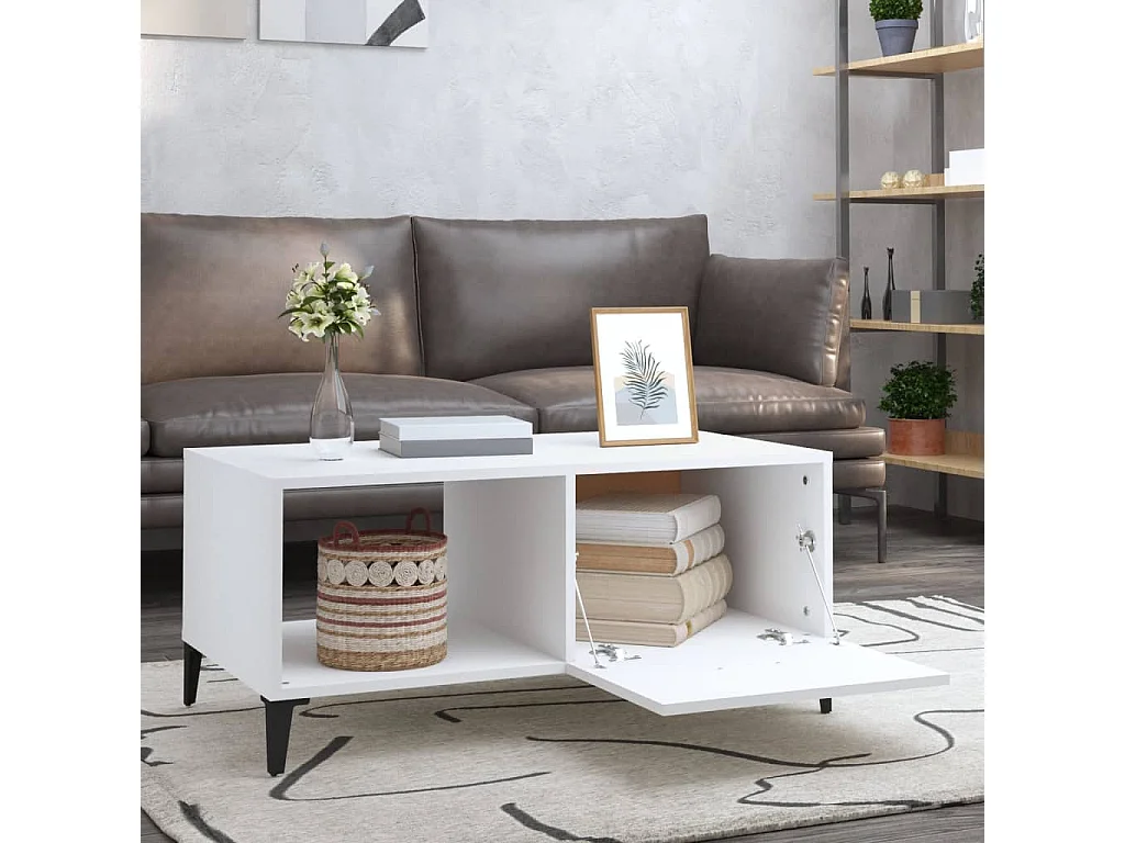 Table basse blanc 90x50x40 cm bois d'ingénierie