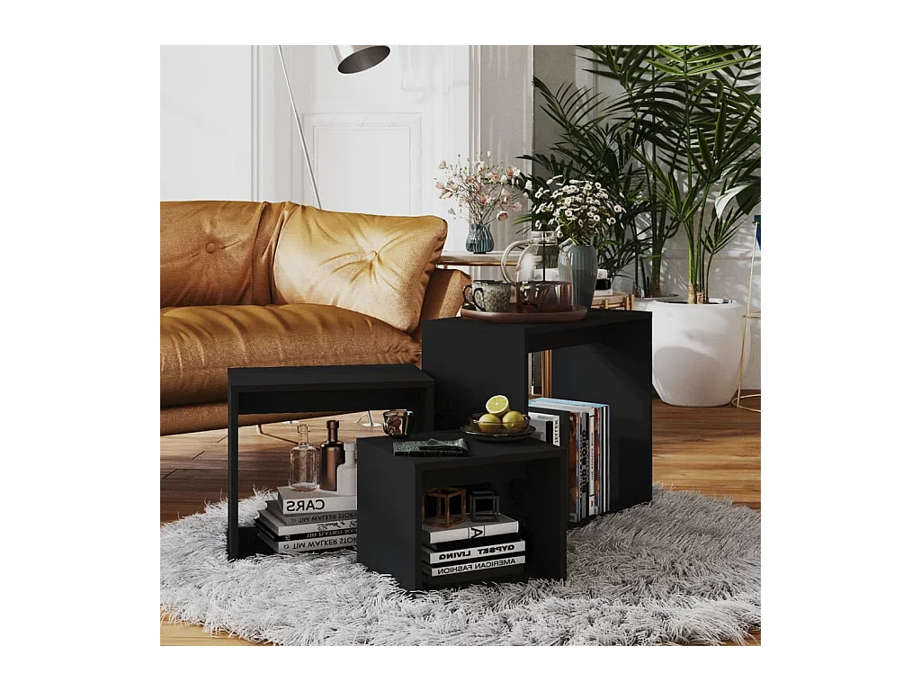 Tables gigognes 3 pcs Noir Aggloméré