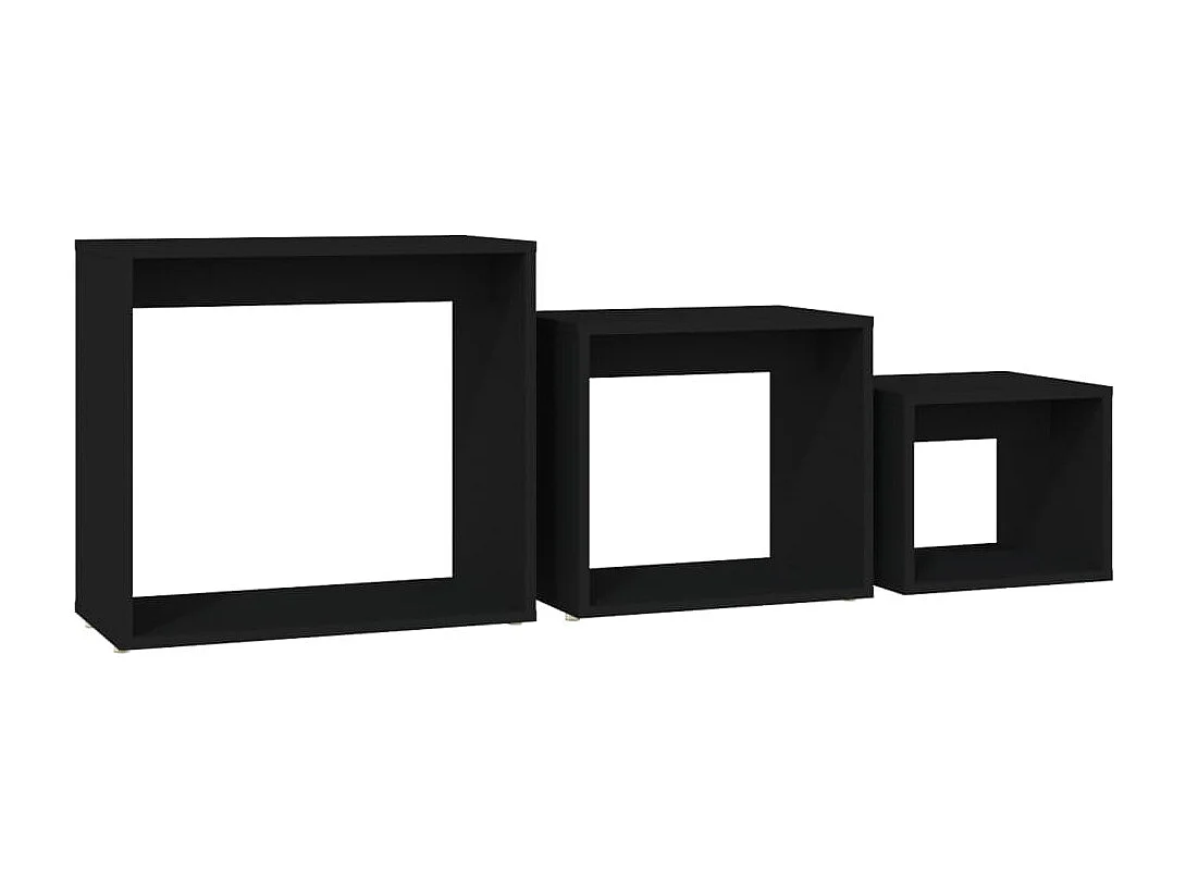 3-teiliges Satztisch-Set, schwarze Spanplatte