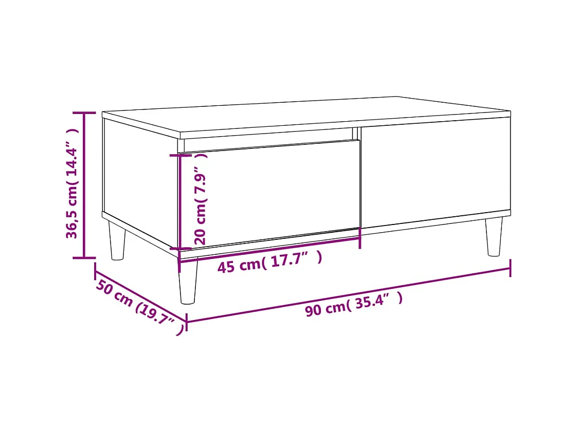 Mesa de centro de roble Sonoma 90x50x36,5 cm Madera de ingeniería