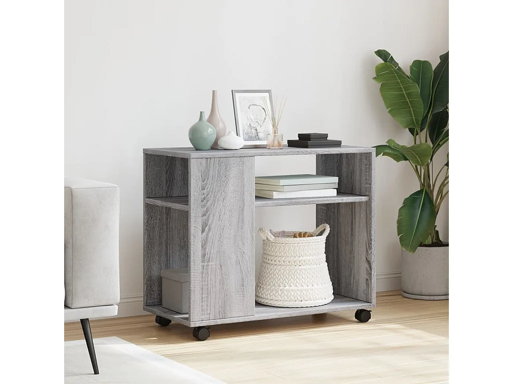 Tavolino laterale in legno ingegnerizzato grigio Sonoma con ruote