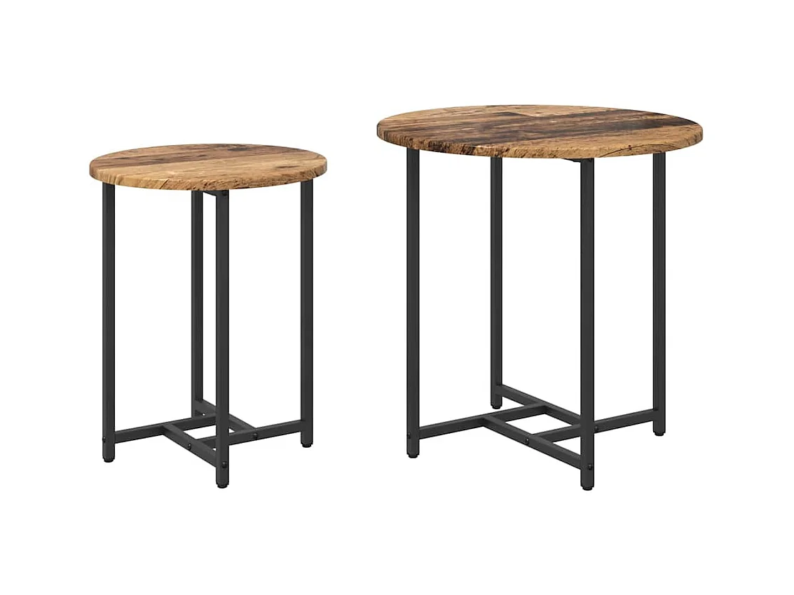 2-delige bijzettafelset in antiek hout en zwart