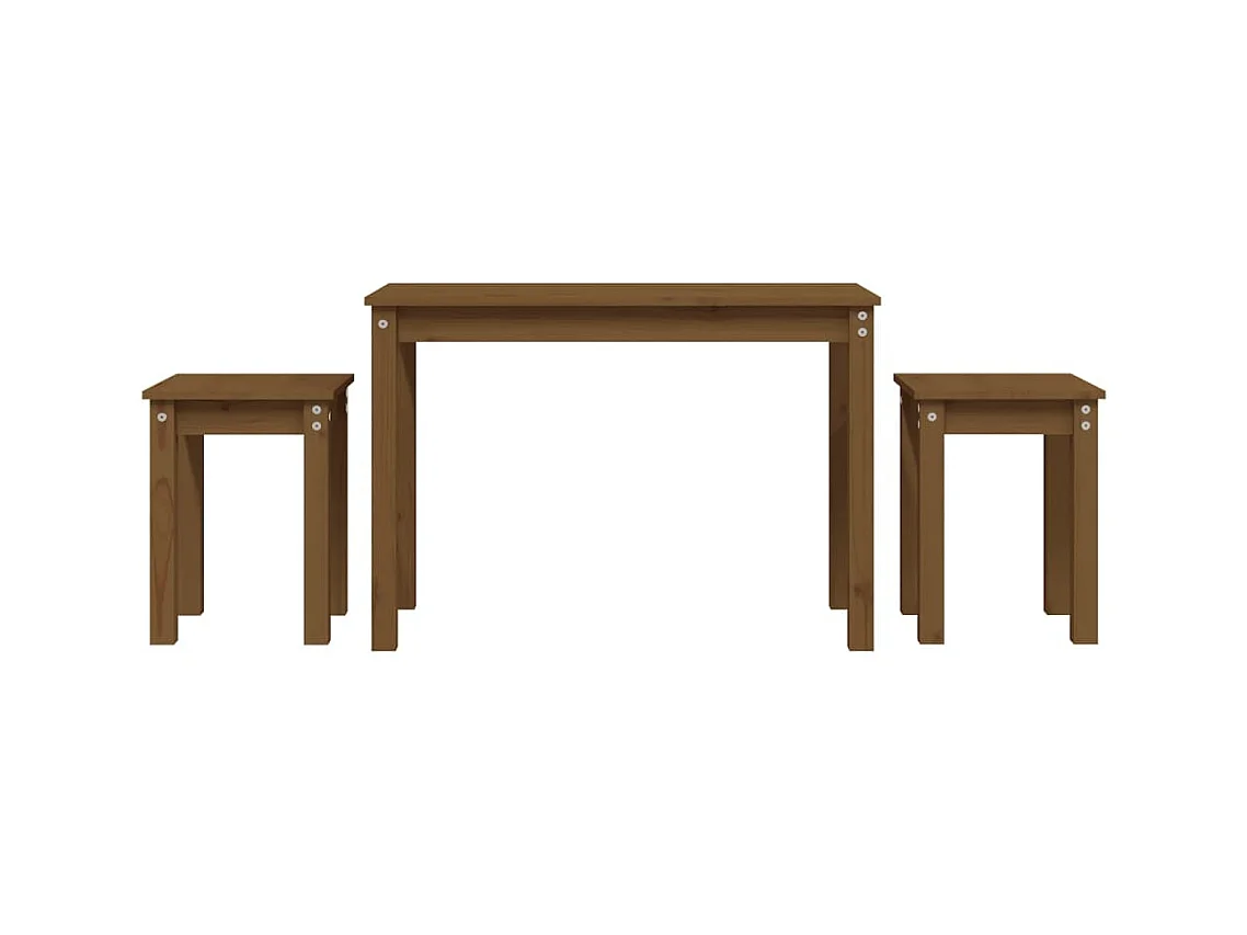 Tavolini impilabili 3 pezzi in legno massello di pino color miele