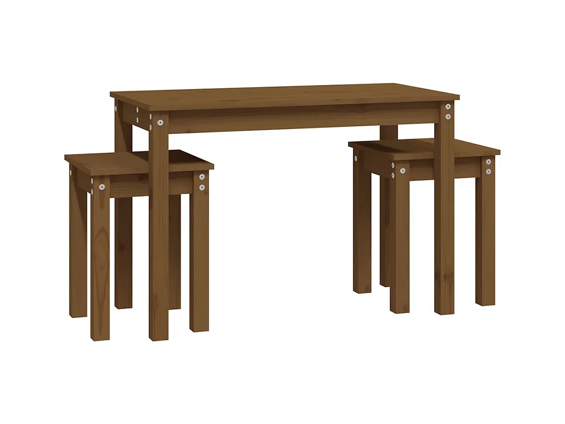 Tavolini impilabili 3 pezzi in legno massello di pino color miele