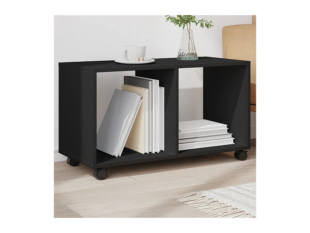 Armoire à roulettes noir 72x33x42,5 cm bois d'ingénierie