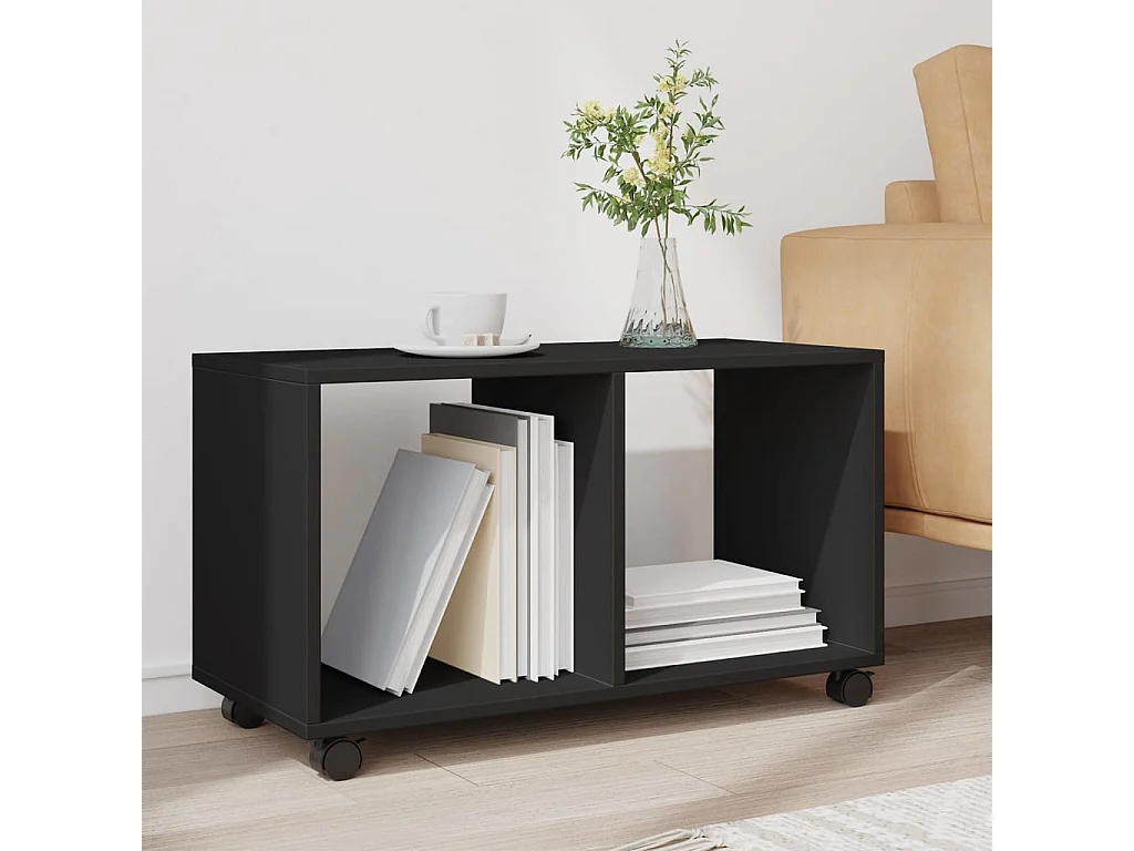 Armoire à roulettes noir 72x33x42,5 cm bois d'ingénierie