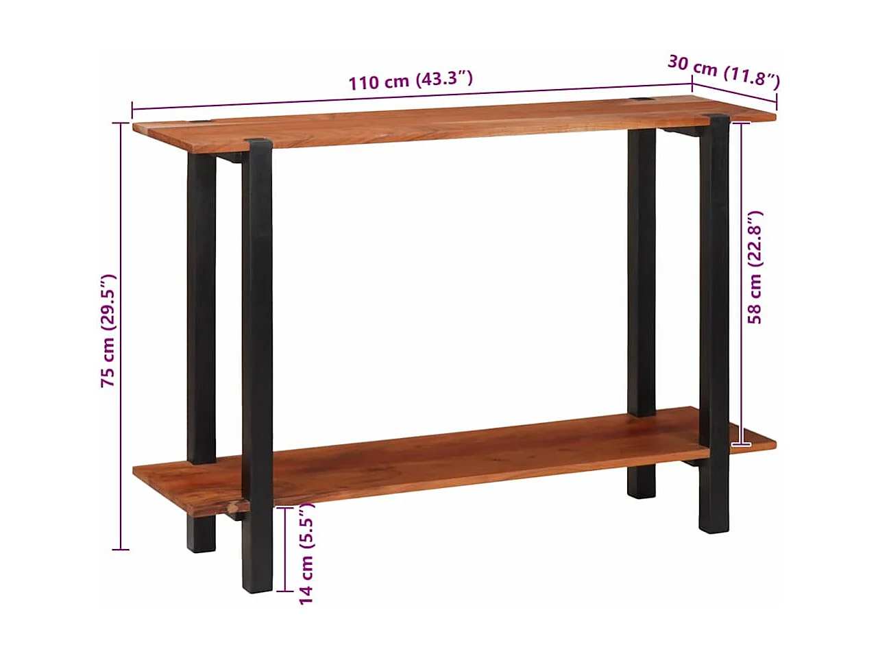 Tavolo consolle Marrone 110 x 30 x 75 cm Legno massello di acacia