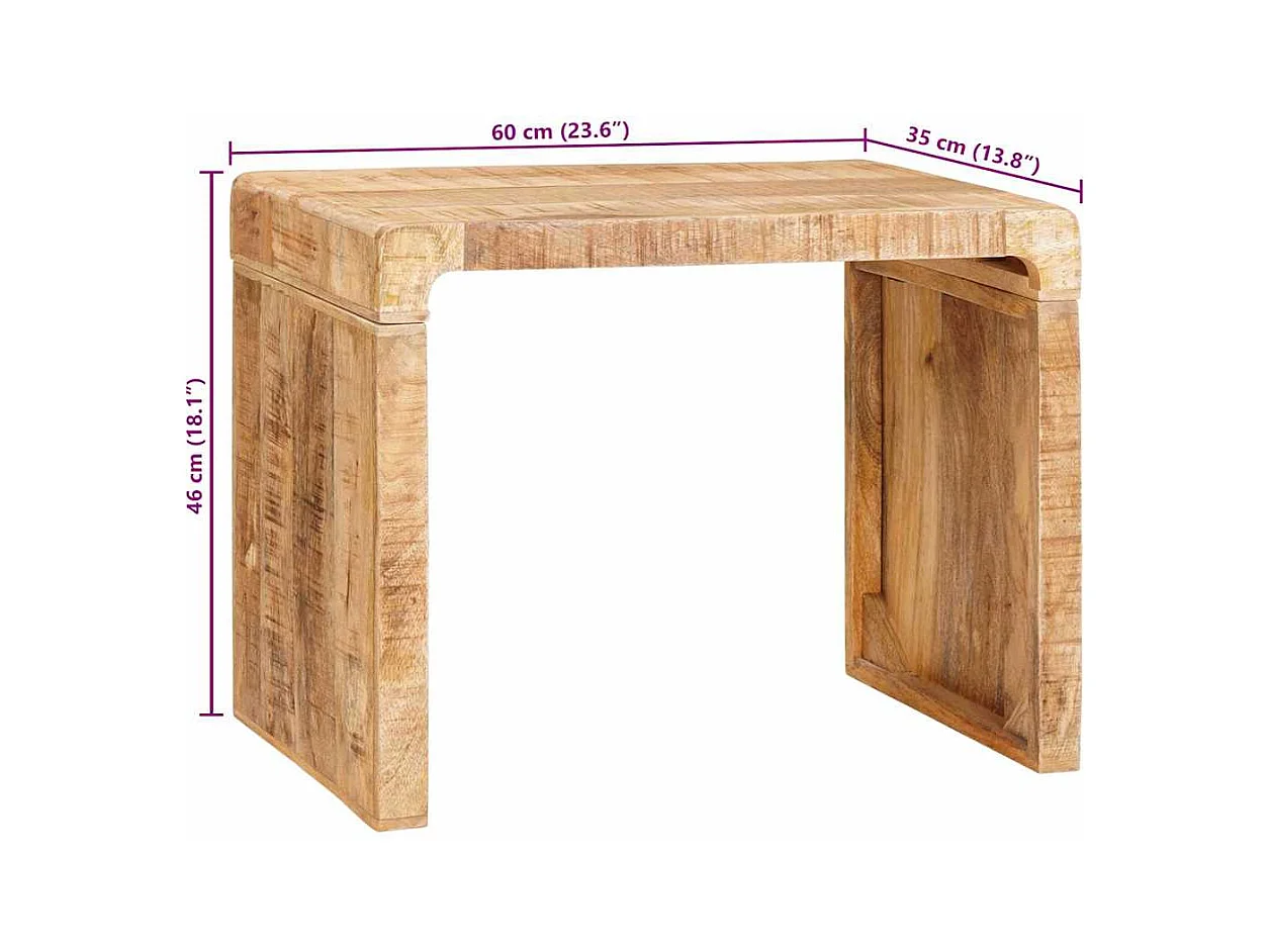 Tavolino laterale marrone 60 x 35 x 45 cm in legno massello di mango