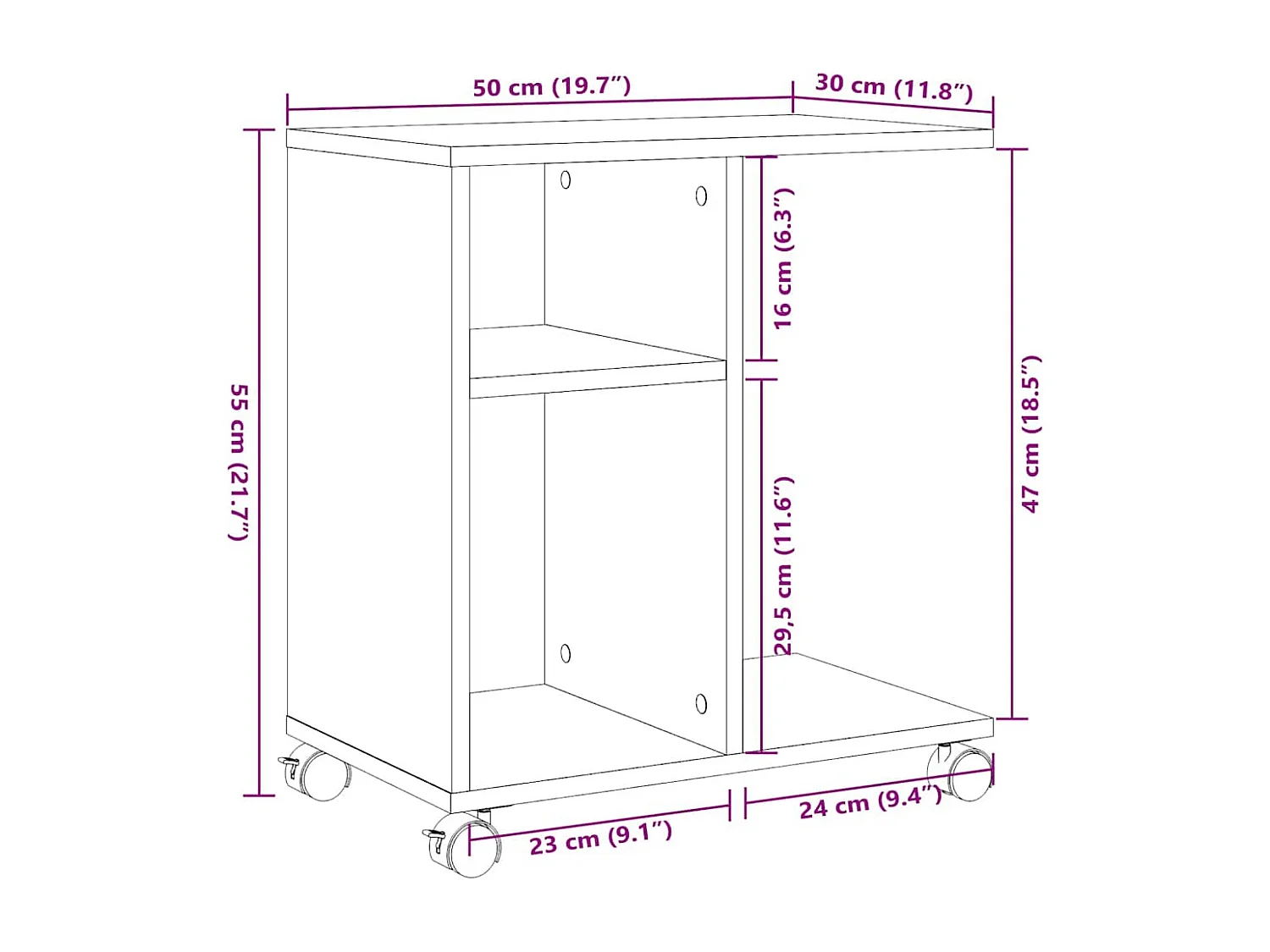 Tavolino laterale in legno ingegnerizzato grigio Sonoma con ruote
