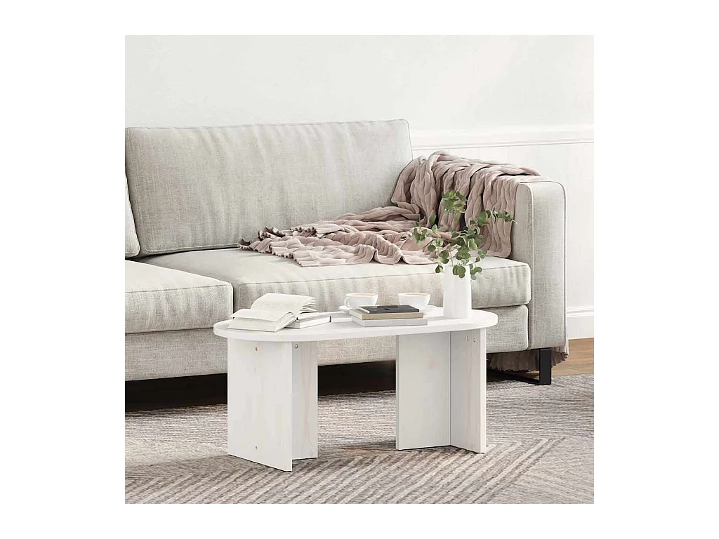 Tavolino da caffè Bianco 80 x 39,5 x 35 cm Legno massello di pino