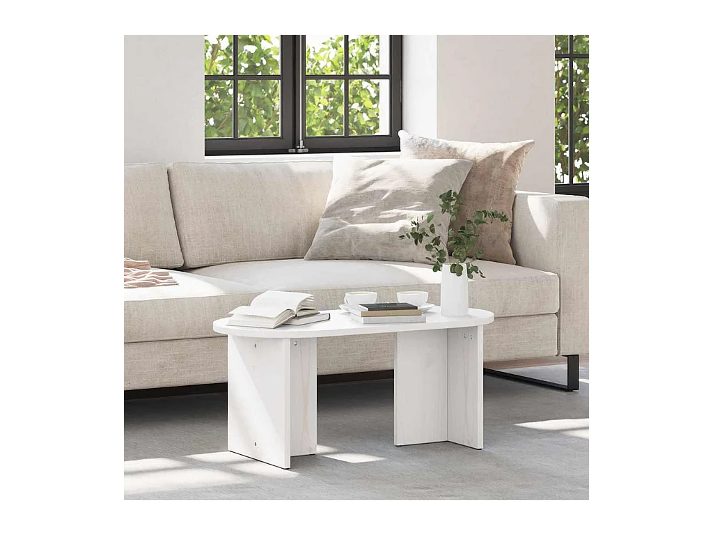 Table basse Blanc 80 x 39,5 x 35 cm Bois de pin massif