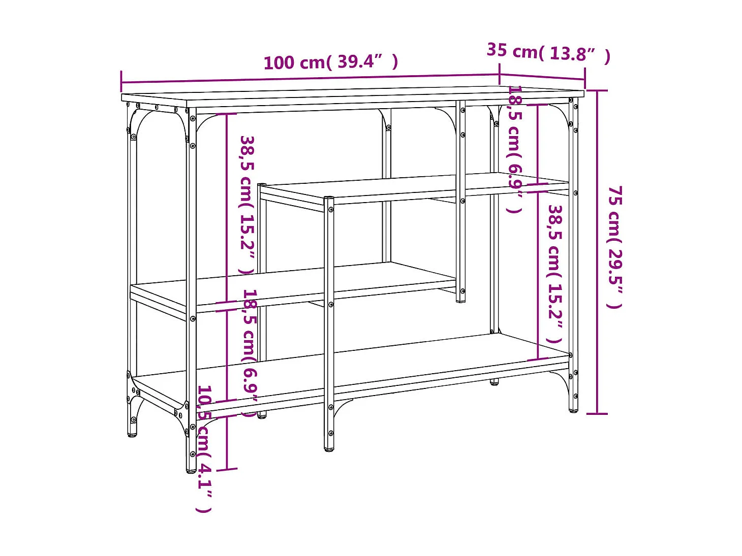 Consoletafel met planken Sonoma grijs 100x35x75 cm