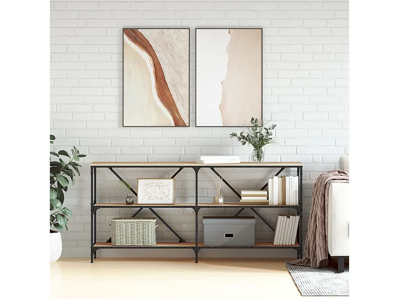 Mesa consola de roble Sonoma 160x30x75cm madera de ingeniería y hierro