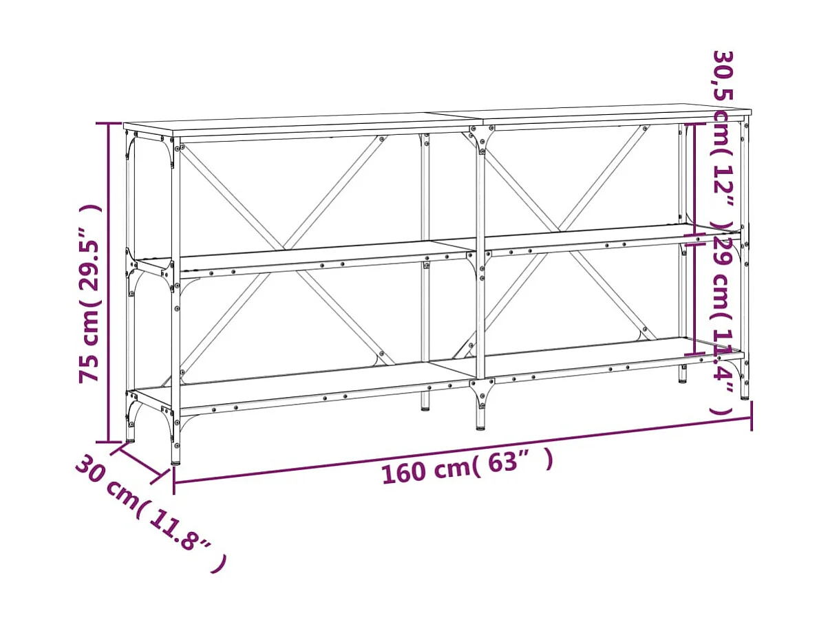 Sonoma eiken consoletafel 160x30x75cm bewerkt hout en ijzer