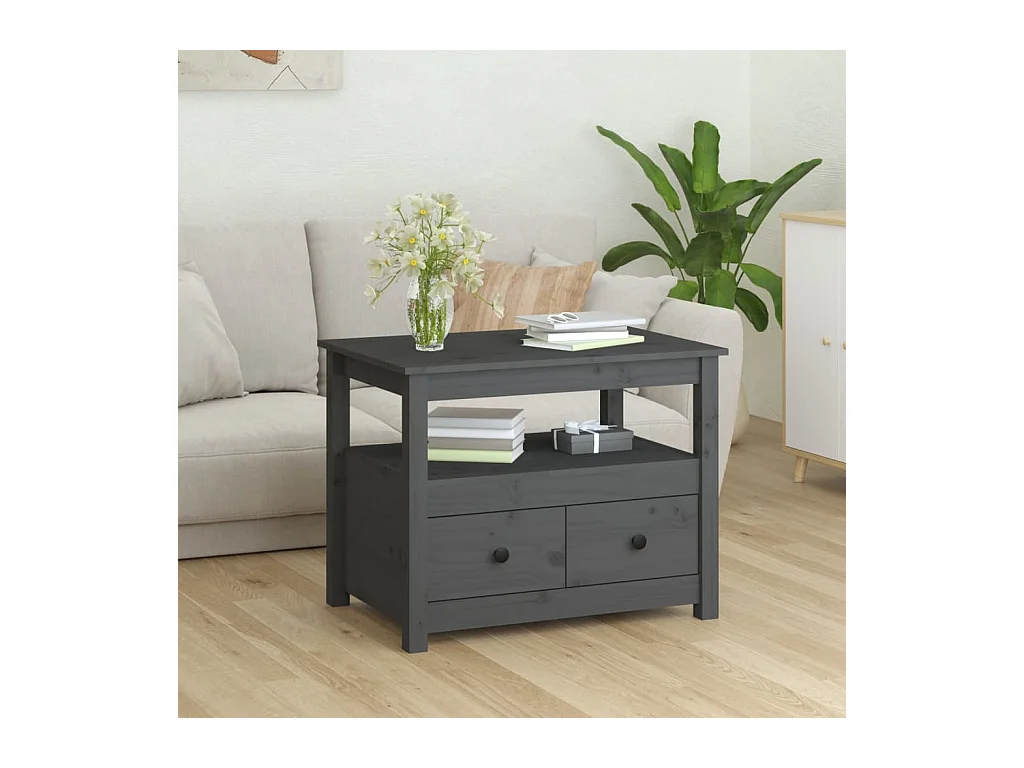Table basse Gris 71x49x55 cm Bois massif de pin