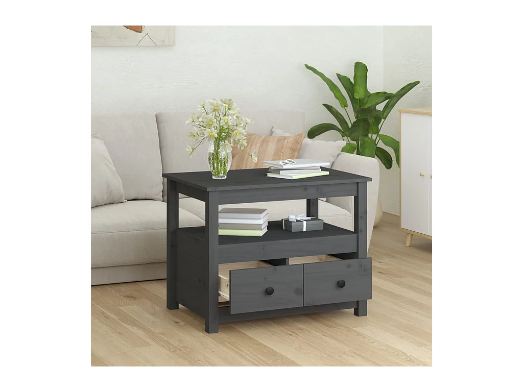 Table basse Gris 71x49x55 cm Bois massif de pin