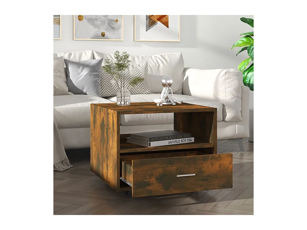 Table basse chêne fumé 55x55x40 cm bois d'ingénierie