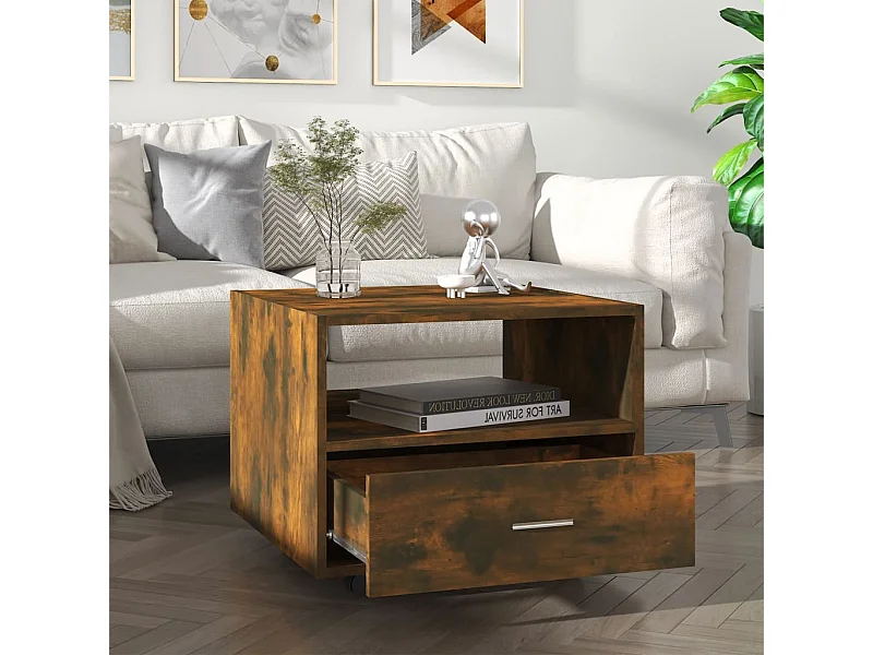 Table basse chêne fumé 55x55x40 cm bois d'ingénierie