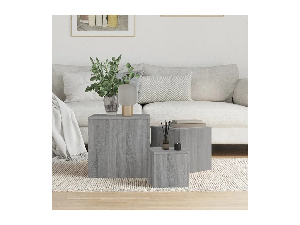 Sonoma Gray 3-delige bijzettafelset van bewerkt hout