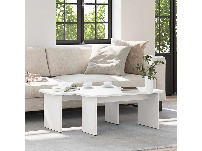 Table basse 2 pcs Blanc 100 x 69 x 35.5 cm Bois massif en pin