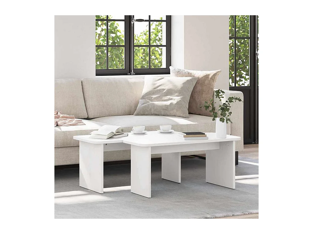 Table basse 2 pcs Blanc 100 x 69 x 35.5 cm Bois massif en pin