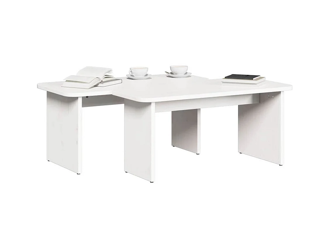Table basse 2 pcs Blanc 100 x 69 x 35.5 cm Bois massif en pin