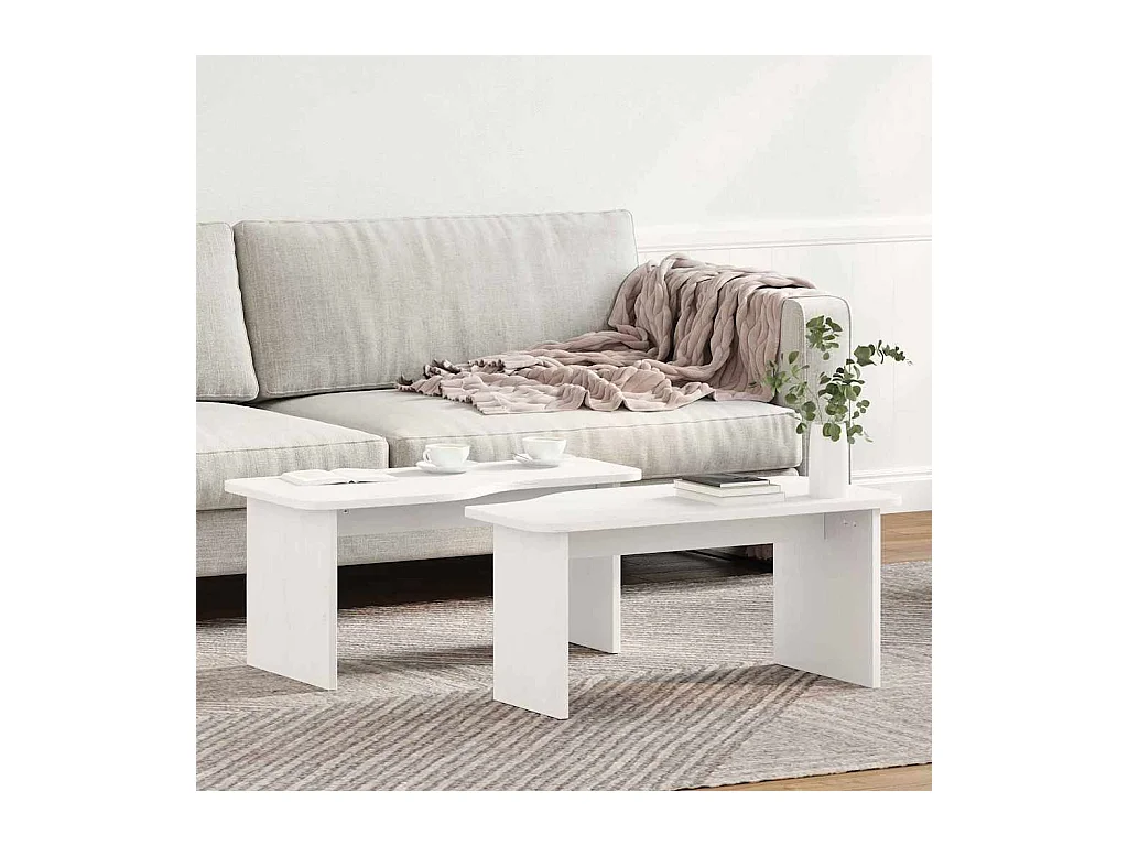 Table basse 2 pcs Blanc 100 x 69 x 35.5 cm Bois massif en pin