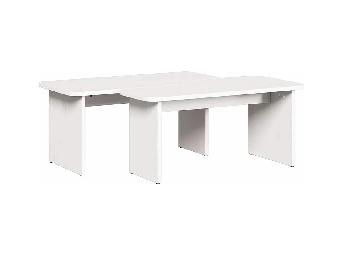 Table basse 2 pcs Blanc 100 x 69 x 35.5 cm Bois massif en pin