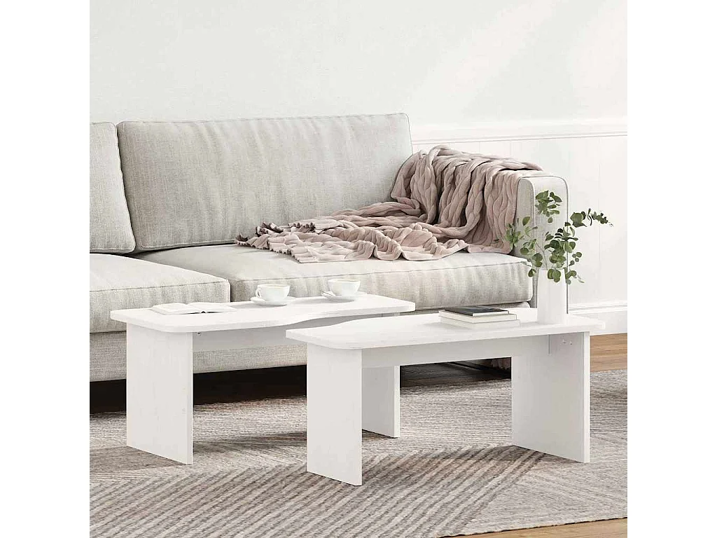 Table basse 2 pcs Blanc 100 x 69 x 35.5 cm Bois massif en pin