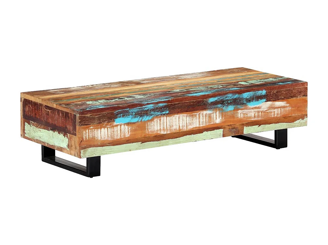 Tavolino da caffè 120x50x30 cm Legno massello di recupero e acciaio