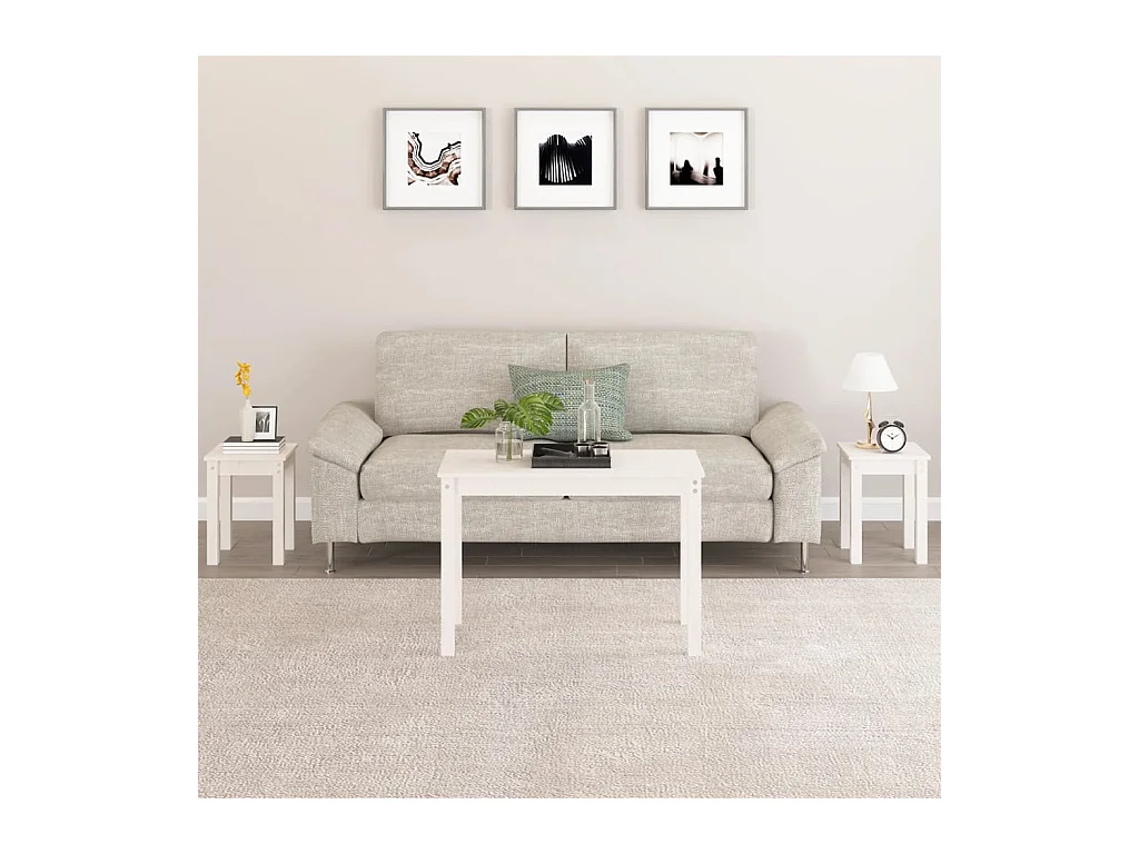 Tables gigognes 3 pcs Blanc Bois de pin massif