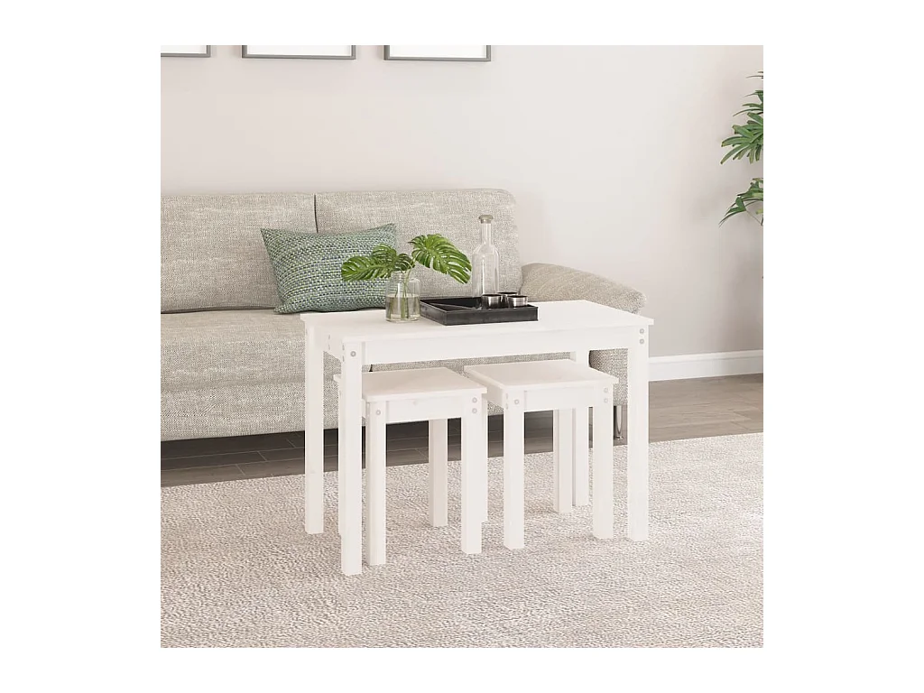 Tables gigognes 3 pcs Blanc Bois de pin massif