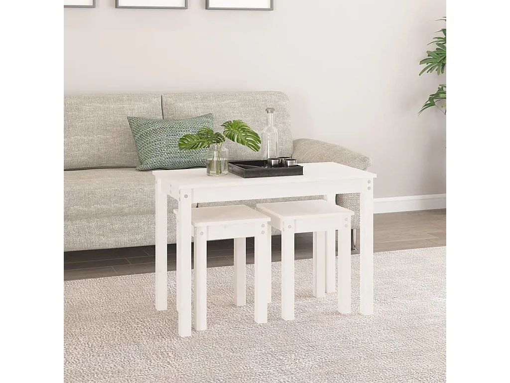 Tables gigognes 3 pcs Blanc Bois de pin massif