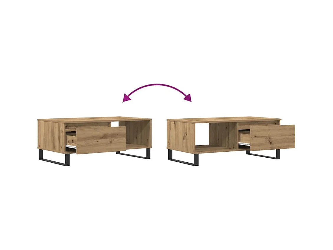 Handgemaakte eikenhouten salontafel 90x50x36,5 cm van bewerkt hout