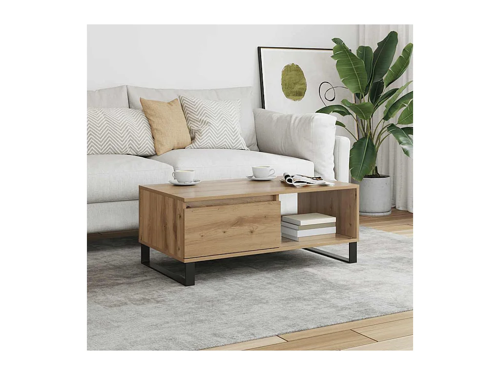 Tavolino da caffè artigianale in rovere 90x50x36,5 cm in legno ingegnerizzato