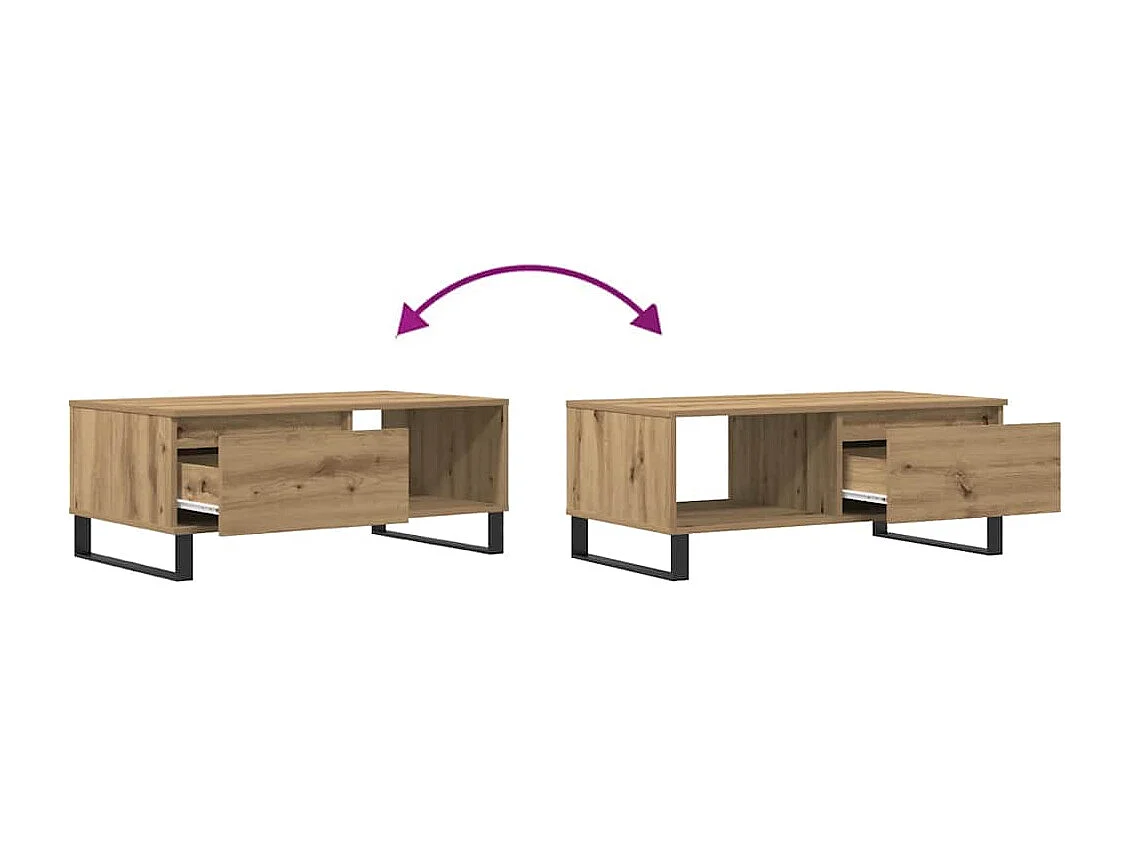 Table basse chêne artisanal 90x50x36,5 cm bois d'ingénierie