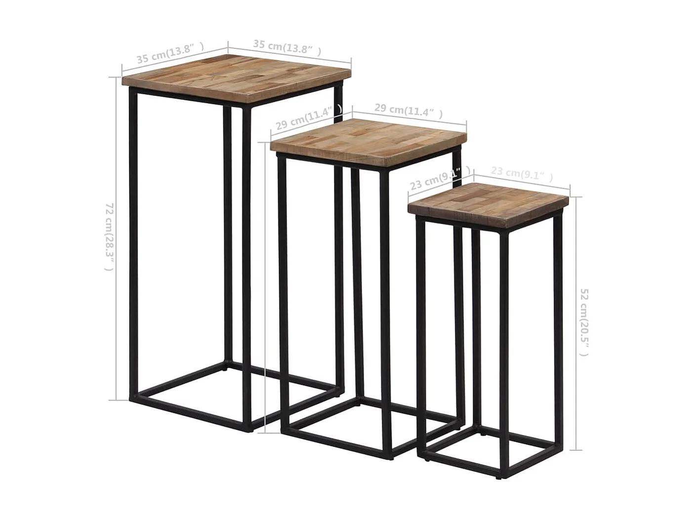 Juego de mesa para plantas de 3 piezas, teca reciclada