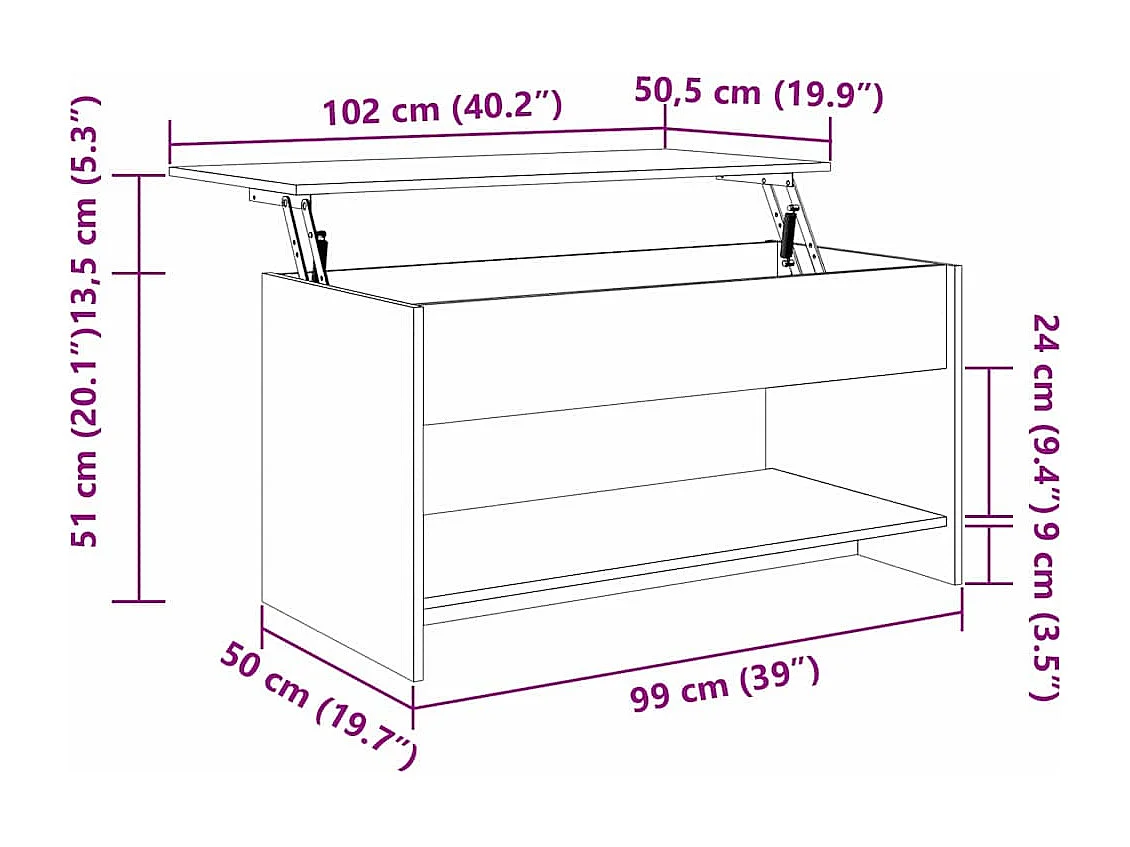 Table basse Chêne noir 102 x 50 x 52.5 cm Bois d'ingénierie