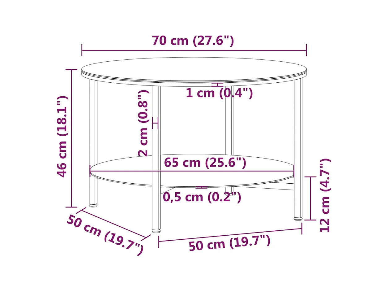 Table à thé Noir et transparent 70 cm Verre trempé
