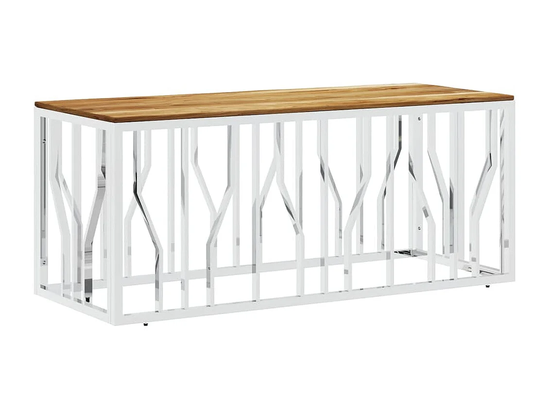 Table basse argenté acier inoxydable et bois massif d'acacia