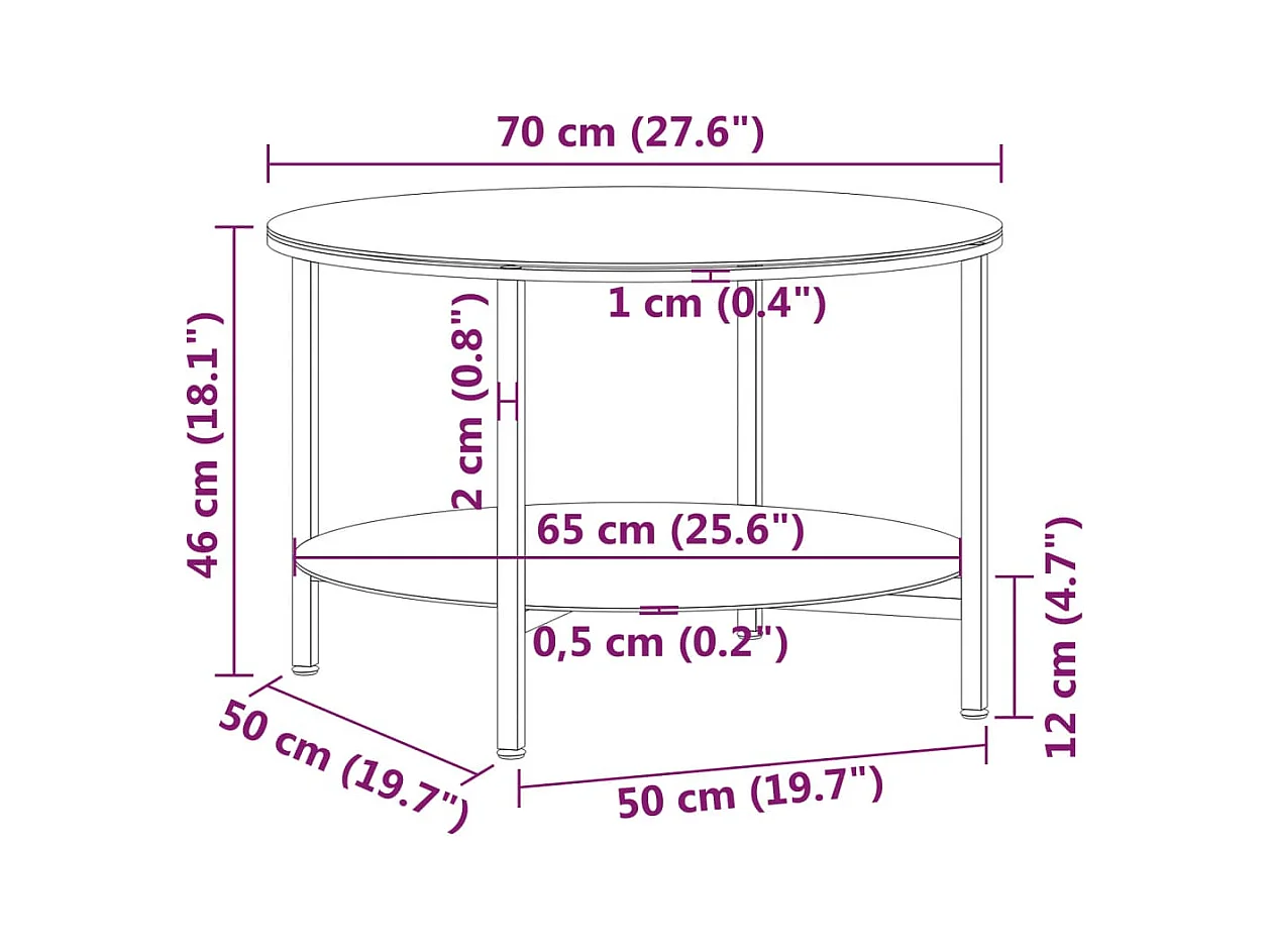 Zwart-witte marmeren theetafel 70 cm Gehard glas