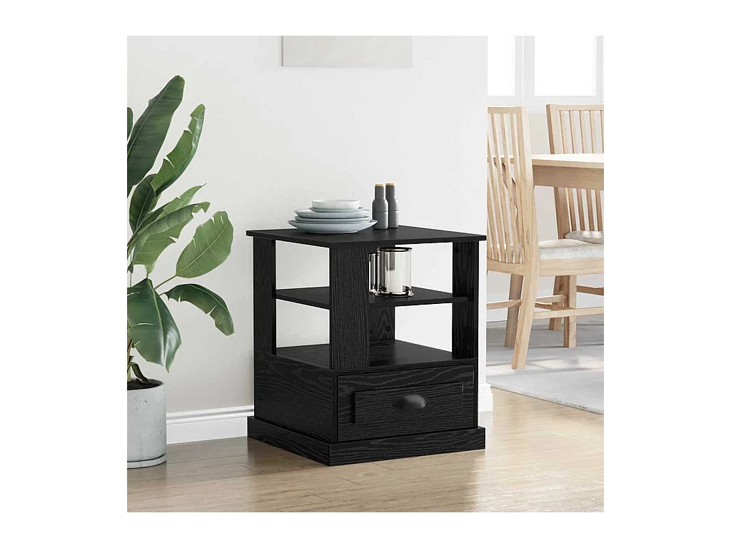 Comodino in rovere nero 50 x 50 x 60 cm in legno ingegnerizzato