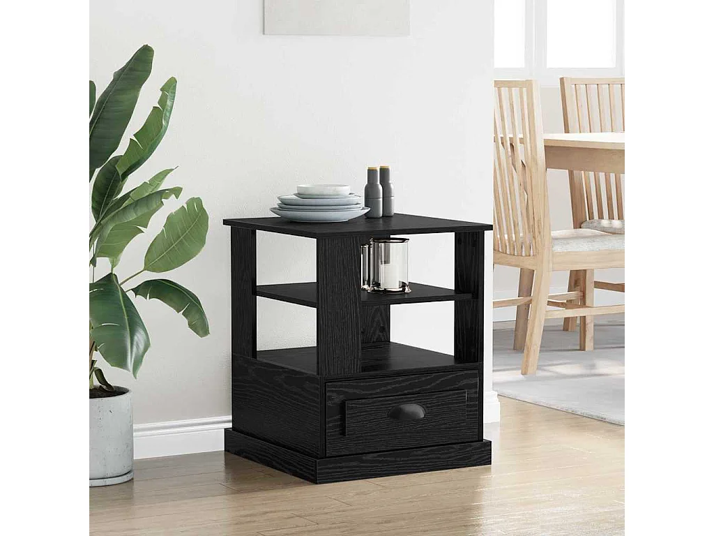 Comodino in rovere nero 50 x 50 x 60 cm in legno ingegnerizzato