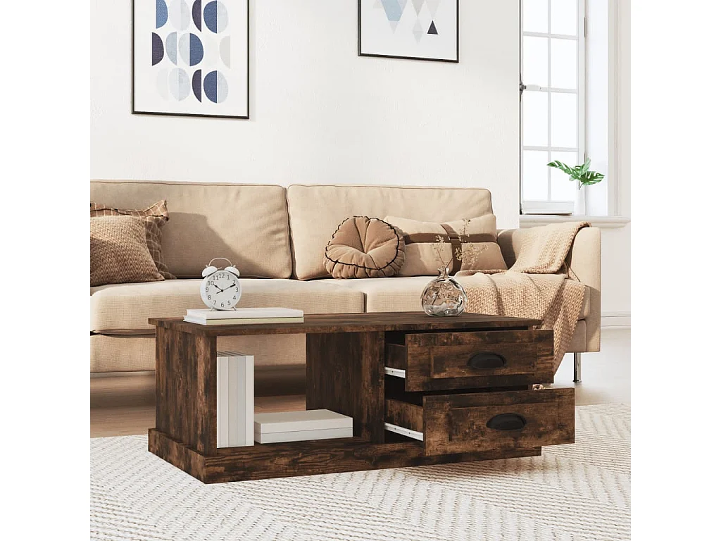 Table basse Chêne fumé 90x50x35 cm Bois d'ingénierie