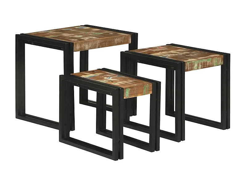 Tavolini impilabili da 3 pezzi, in legno massello di recupero